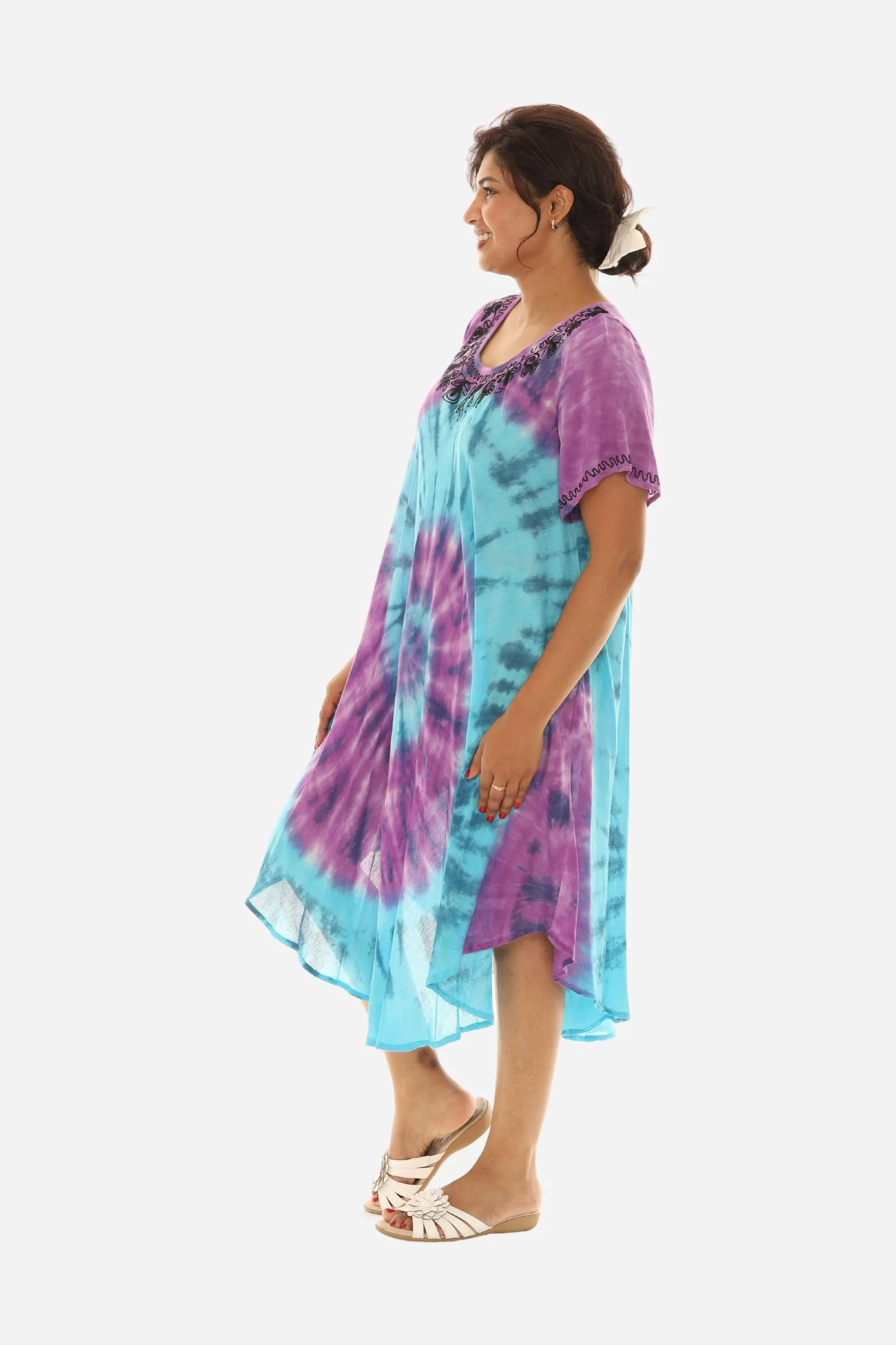 Tie Dye Half Sleeve Scoop Neck Sundresses