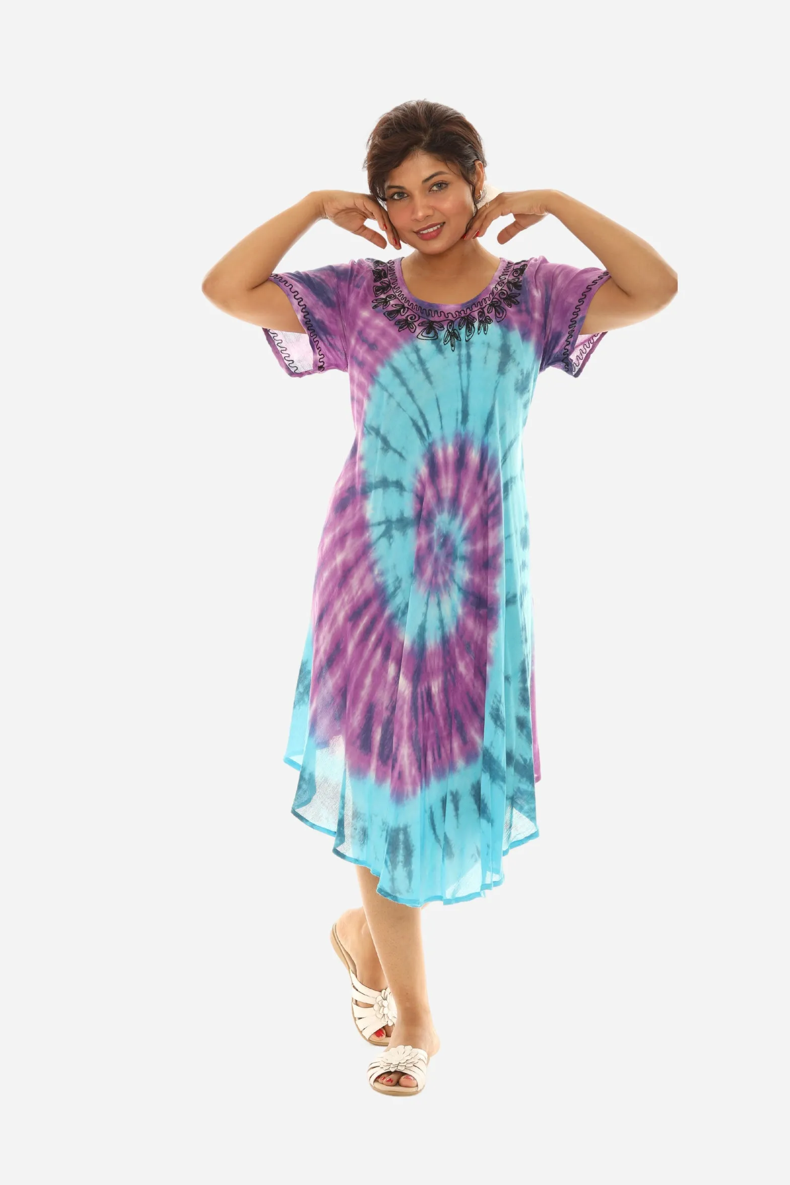 Tie Dye Half Sleeve Scoop Neck Sundresses