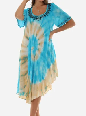 Tie Dye Half Sleeve Scoop Neck Sundresses