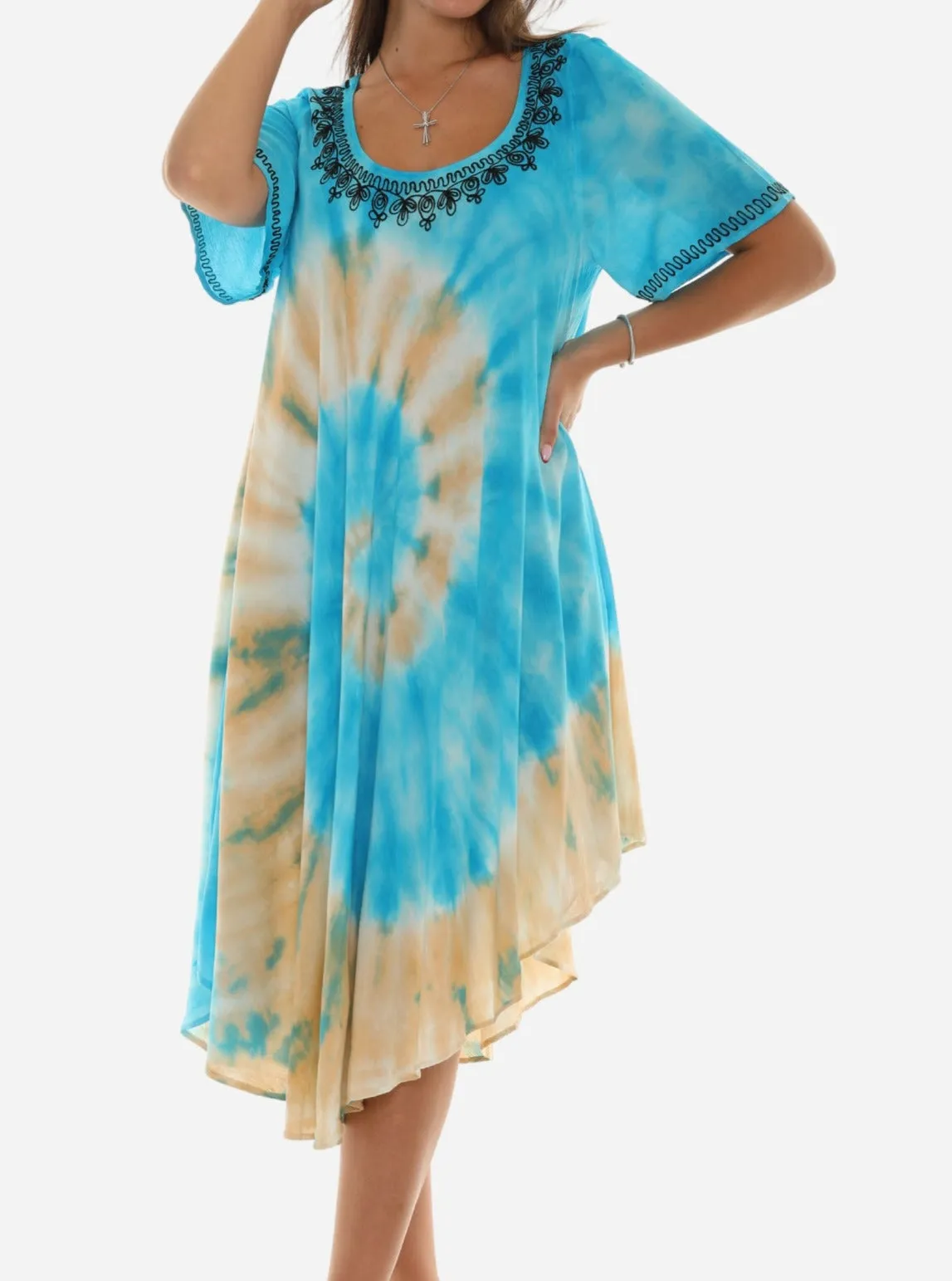 Tie Dye Half Sleeve Scoop Neck Sundresses
