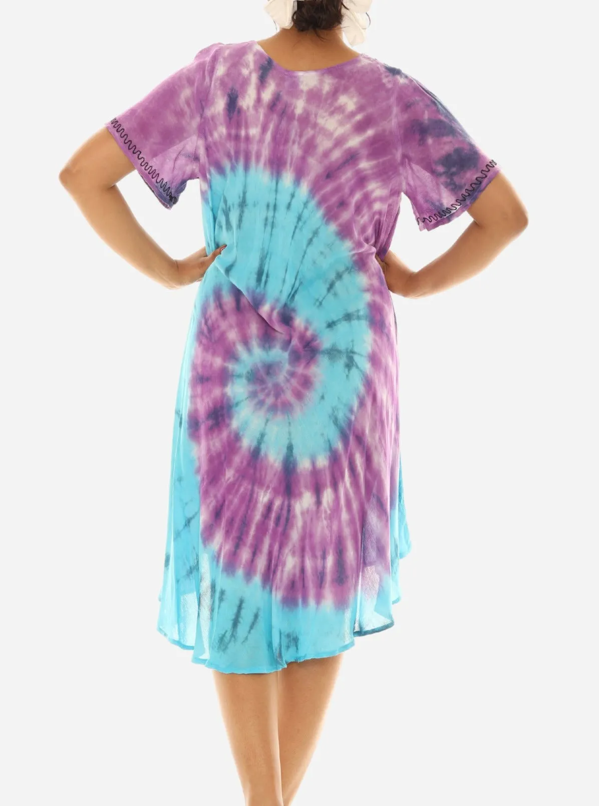 Tie Dye Half Sleeve Scoop Neck Sundresses