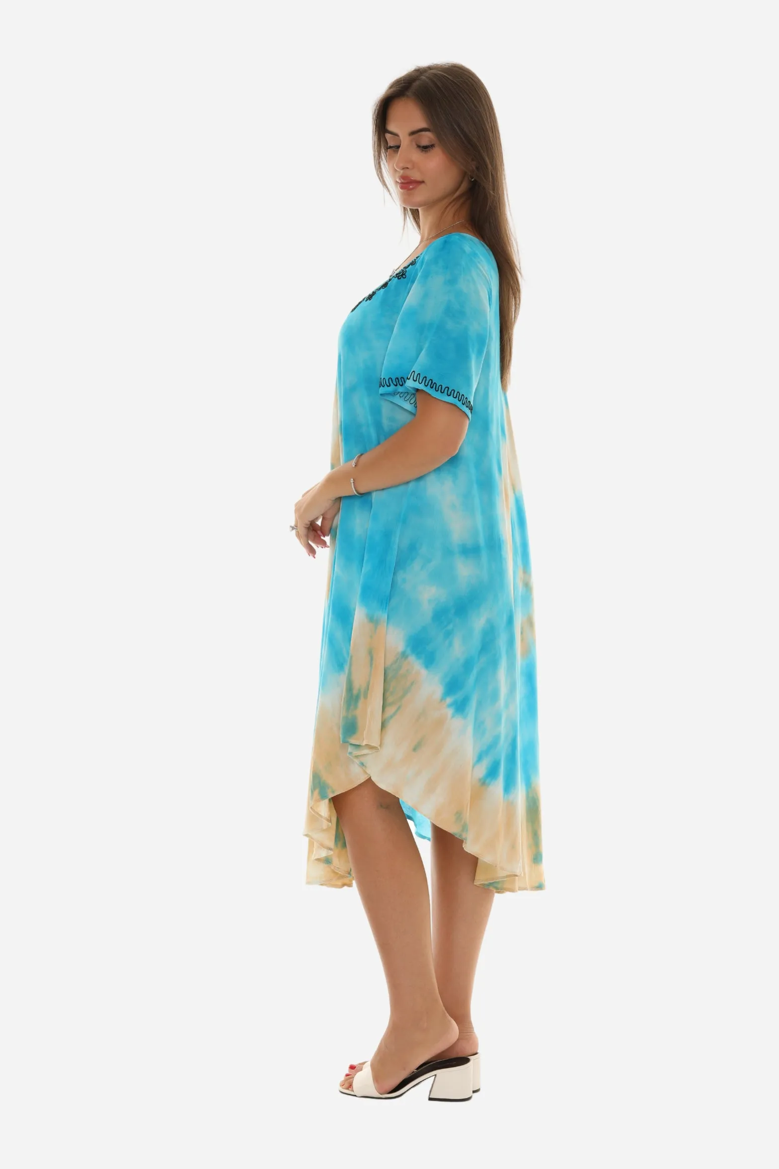 Tie Dye Half Sleeve Scoop Neck Sundresses