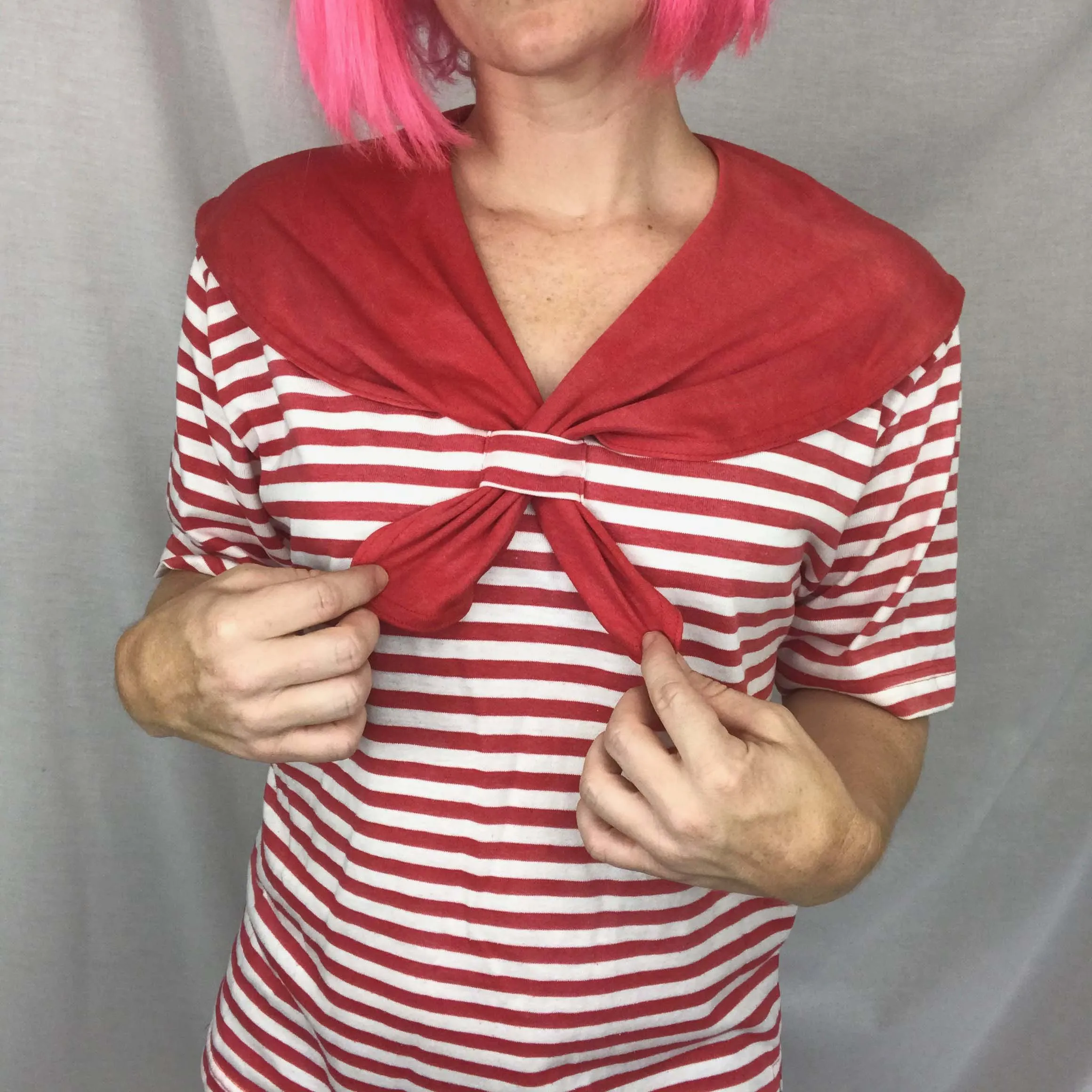 Vintage 80s | Pink Retro Striped Sailor Collar T Shirt Kawaii Tee Blouse Top | S
