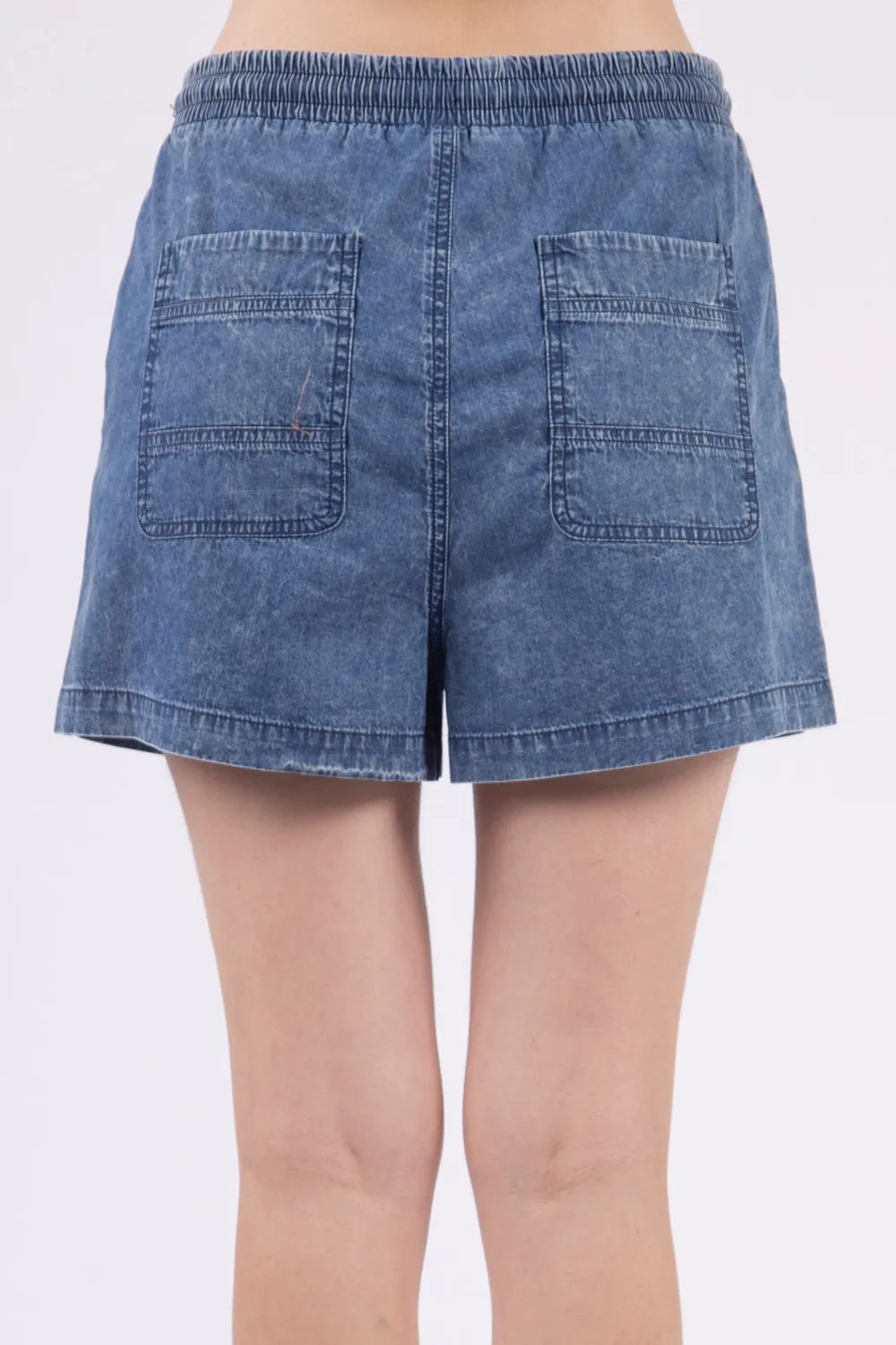 Washed Chambray Drawstring Denim Shorts