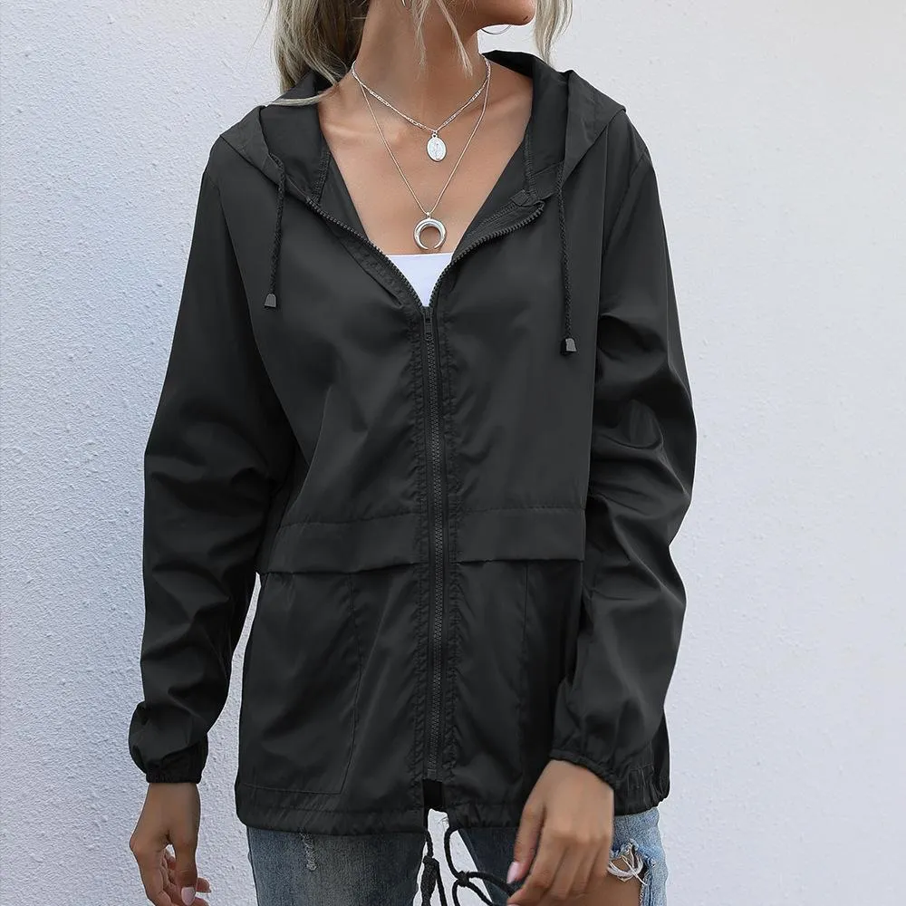 Women  Zipper Lightweight Outdoor Hiking Waterproof Raincoat Jacket