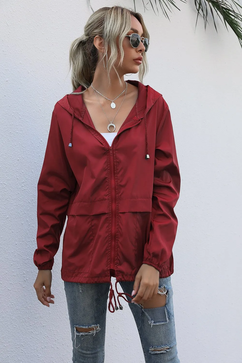 Women  Zipper Lightweight Outdoor Hiking Waterproof Raincoat Jacket
