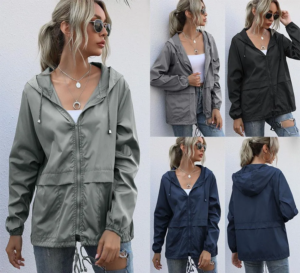 Women  Zipper Lightweight Outdoor Hiking Waterproof Raincoat Jacket