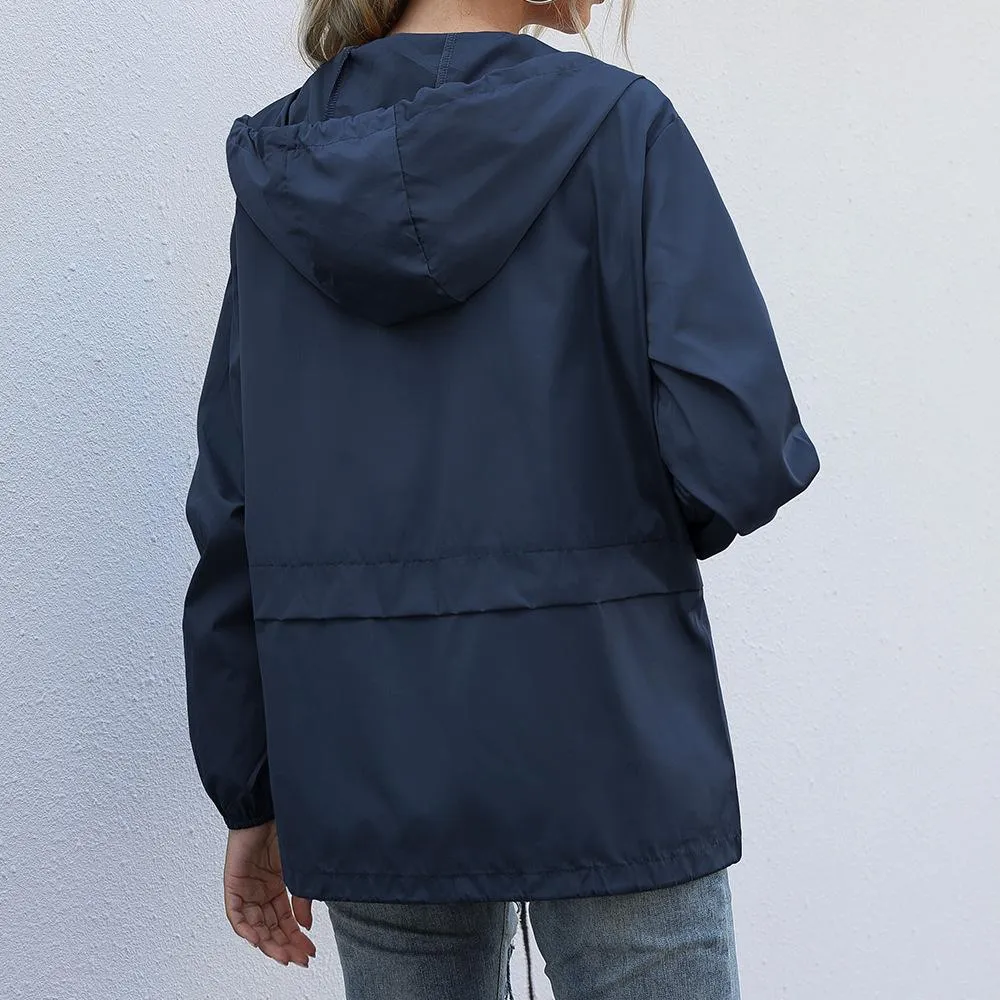 Women  Zipper Lightweight Outdoor Hiking Waterproof Raincoat Jacket
