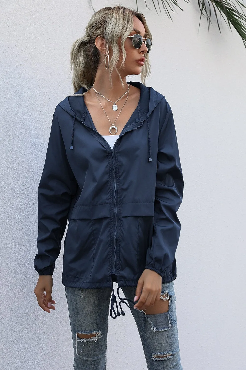 Women  Zipper Lightweight Outdoor Hiking Waterproof Raincoat Jacket