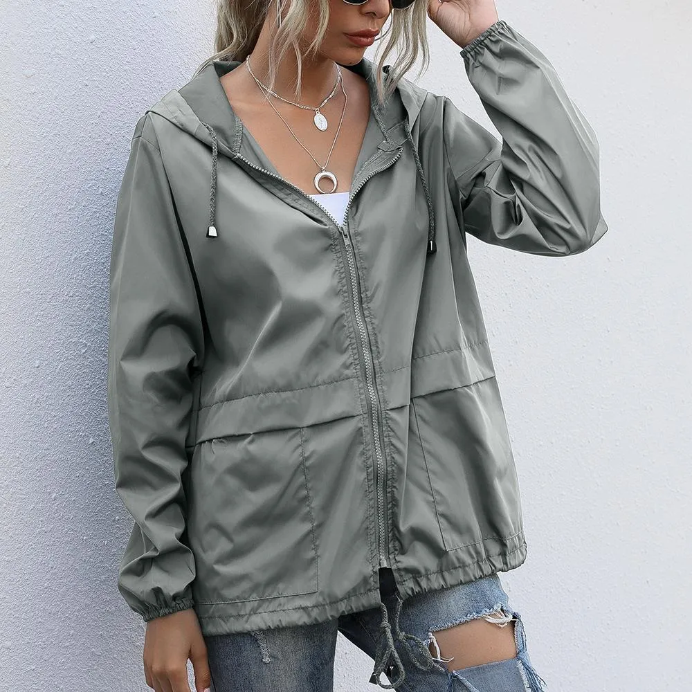 Women  Zipper Lightweight Outdoor Hiking Waterproof Raincoat Jacket