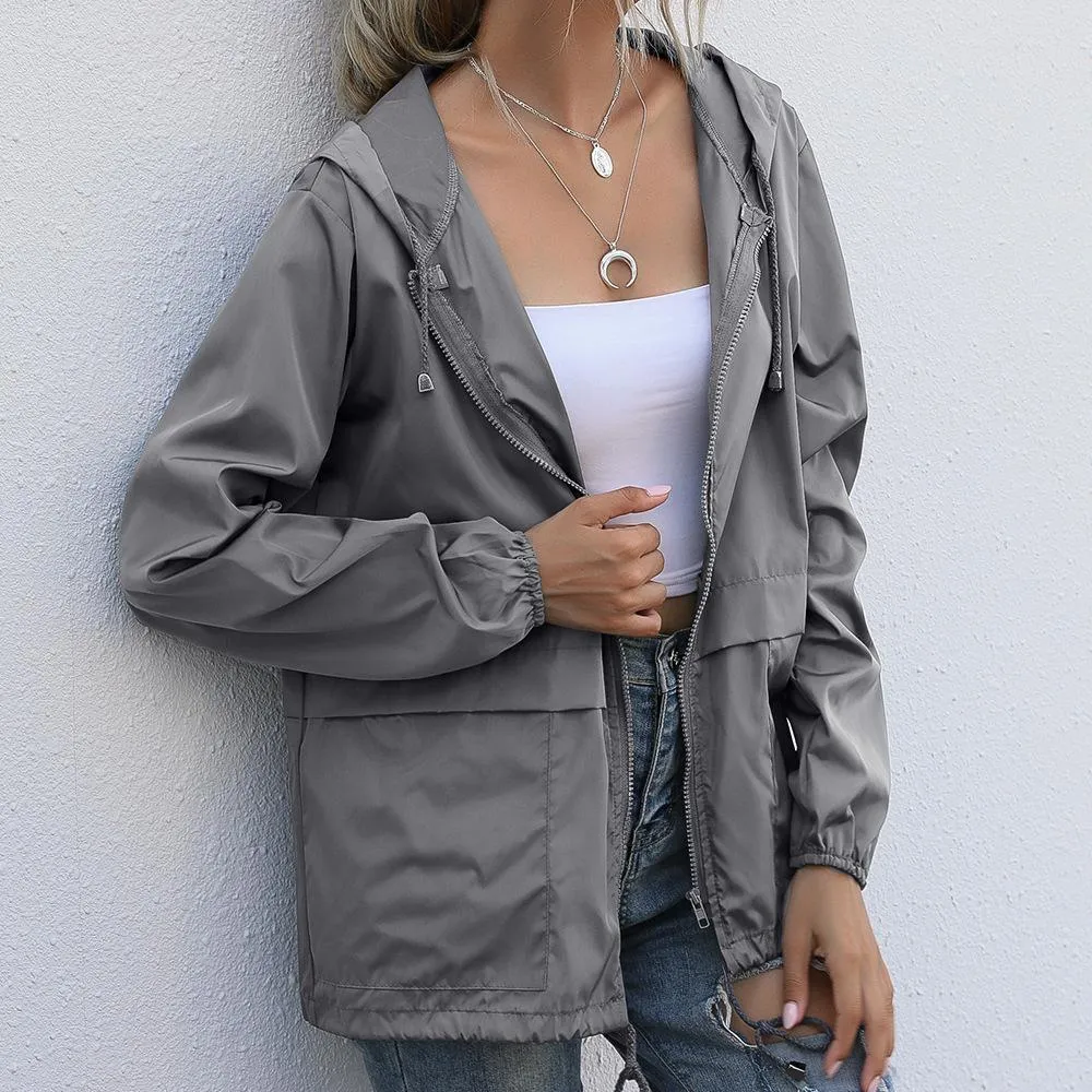 Women  Zipper Lightweight Outdoor Hiking Waterproof Raincoat Jacket