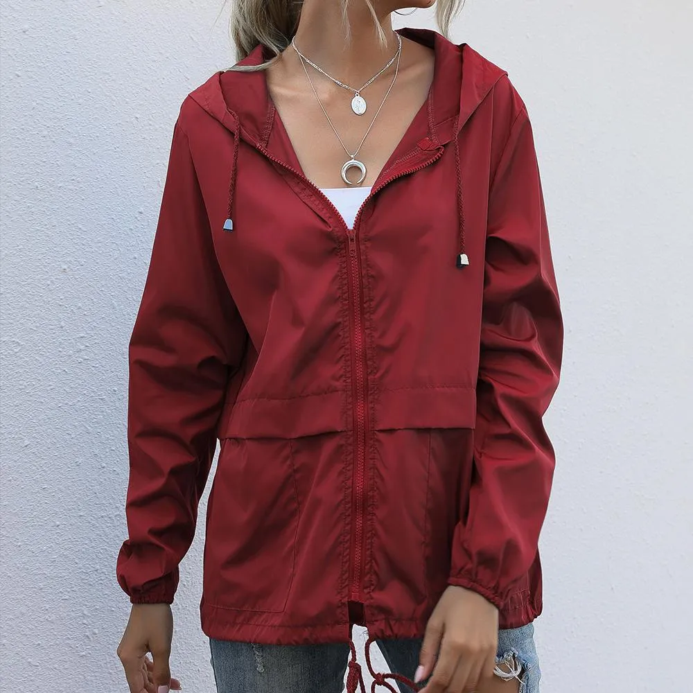 Women  Zipper Lightweight Outdoor Hiking Waterproof Raincoat Jacket
