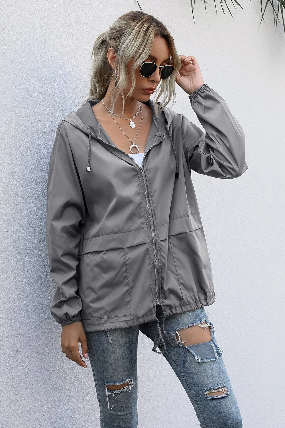 Women  Zipper Lightweight Outdoor Hiking Waterproof Raincoat Jacket