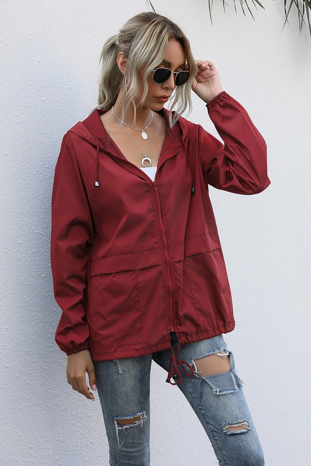 Women  Zipper Lightweight Outdoor Hiking Waterproof Raincoat Jacket