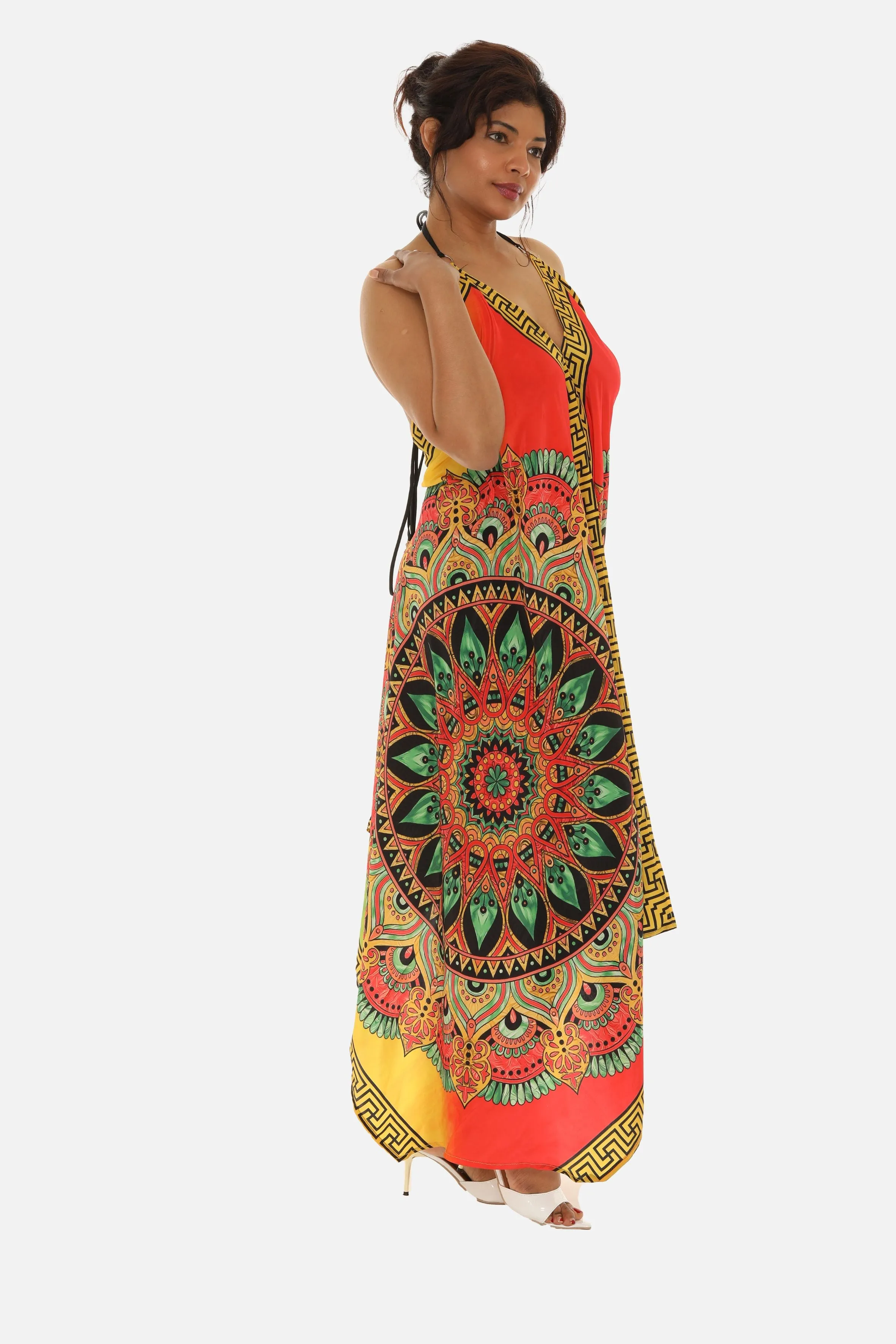 Women's Long Digital Printed Dress in Stunning Orange