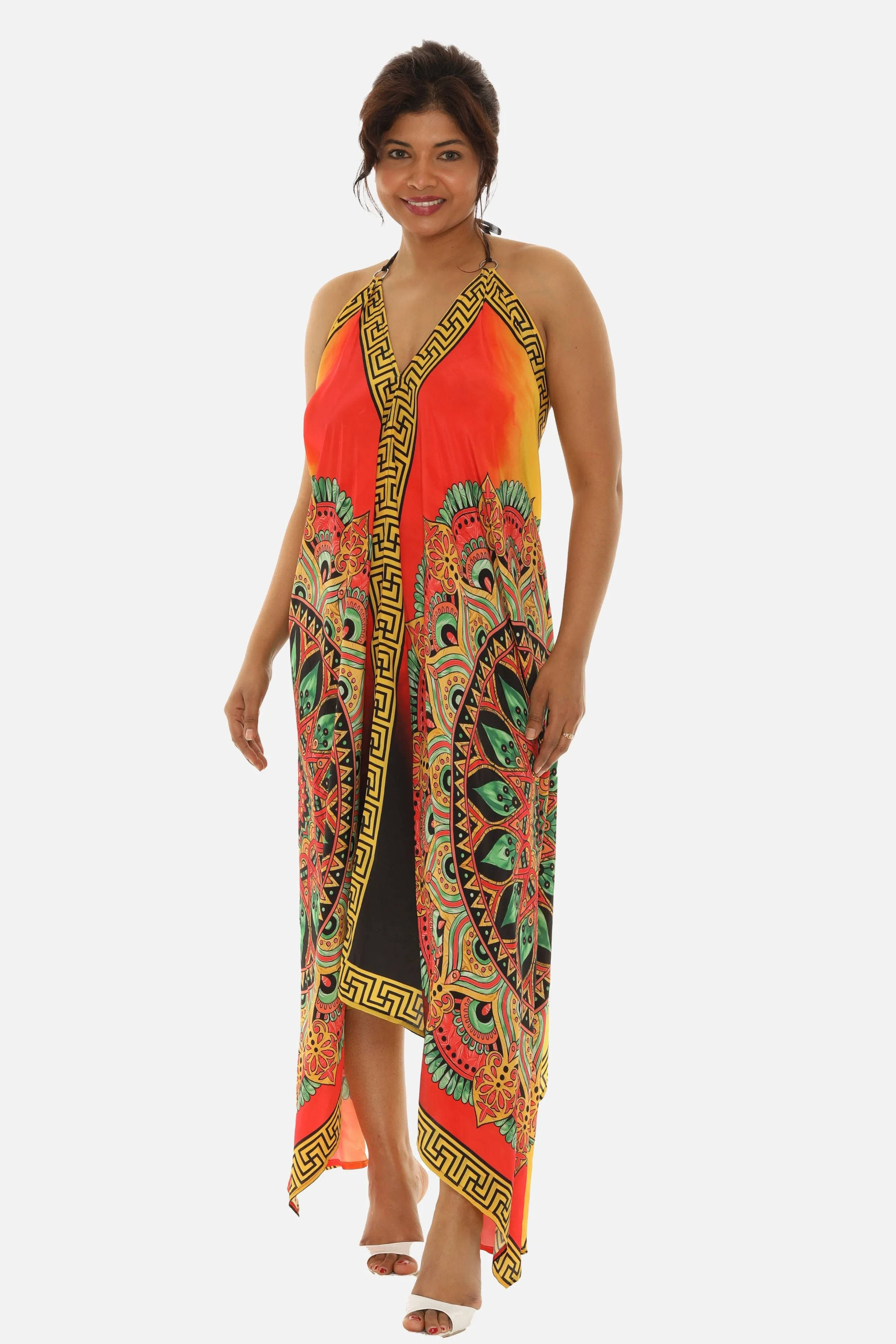 Women's Long Digital Printed Dress in Stunning Orange