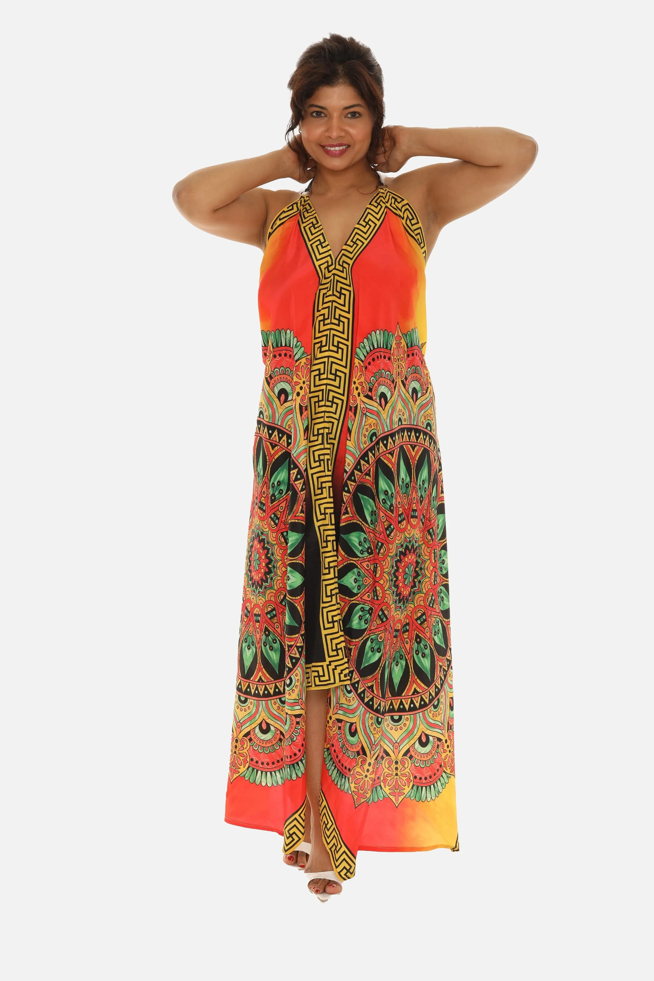 Women's Long Digital Printed Dress in Stunning Orange