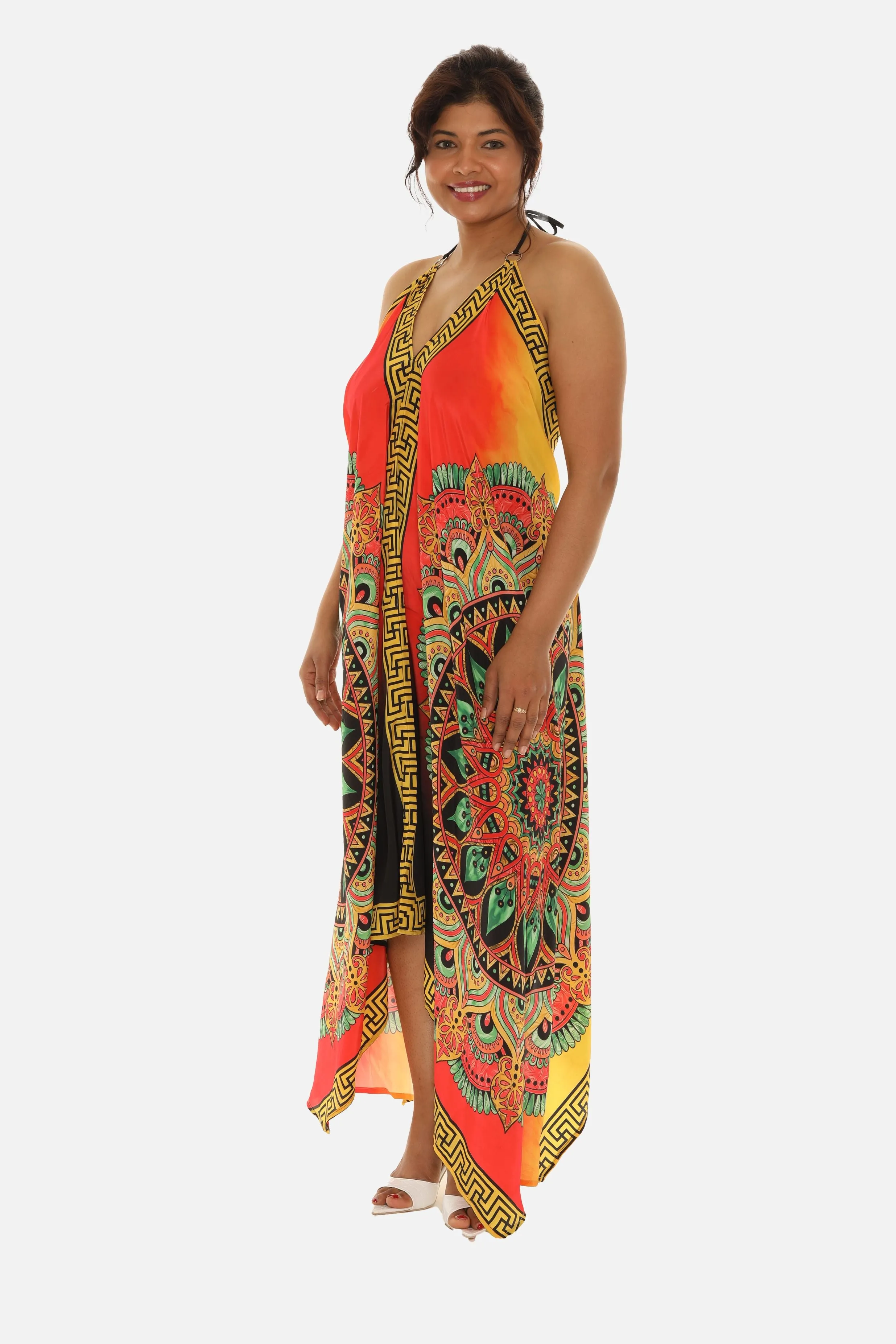Women's Long Digital Printed Dress in Stunning Orange