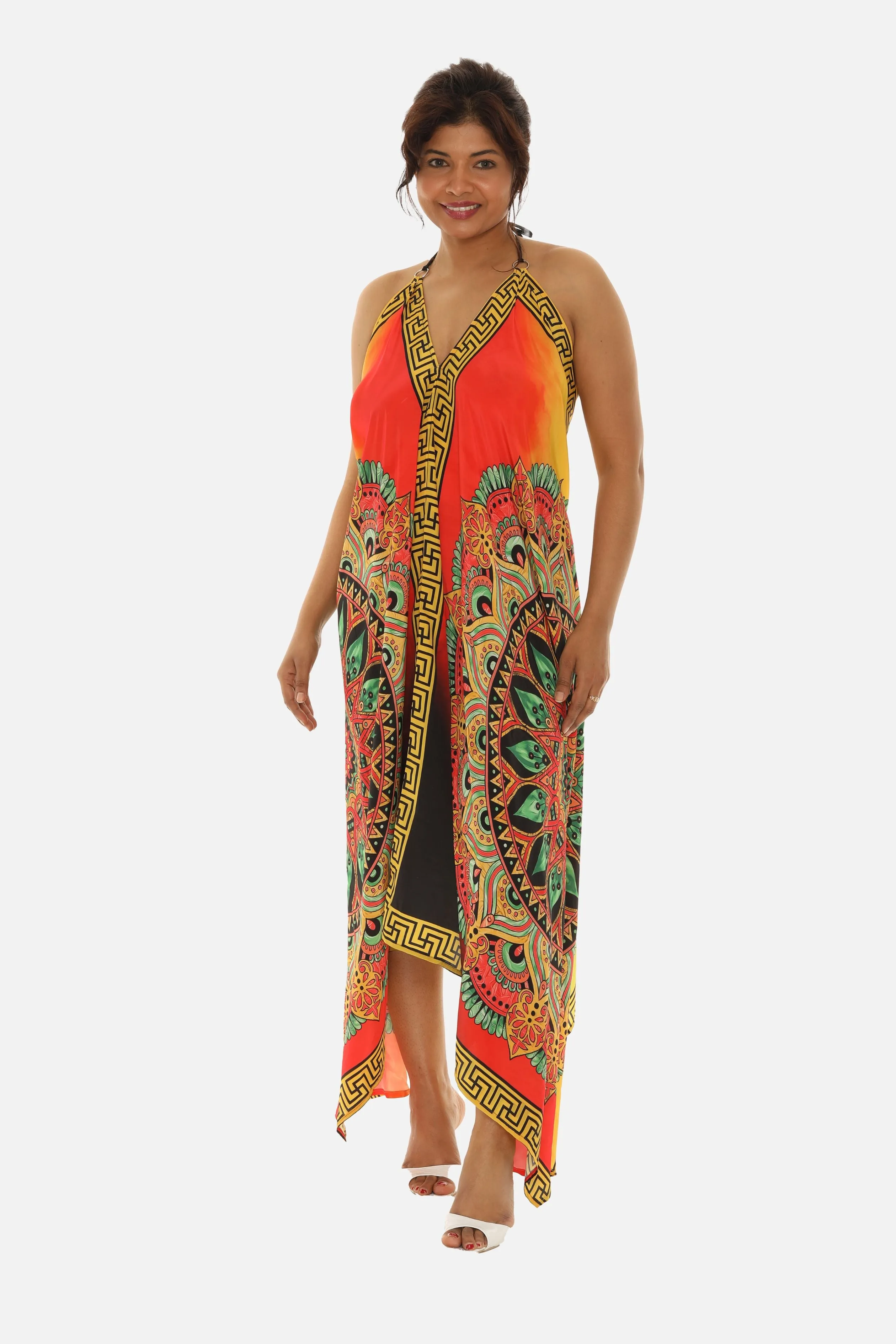 Women's Long Digital Printed Dress in Stunning Orange