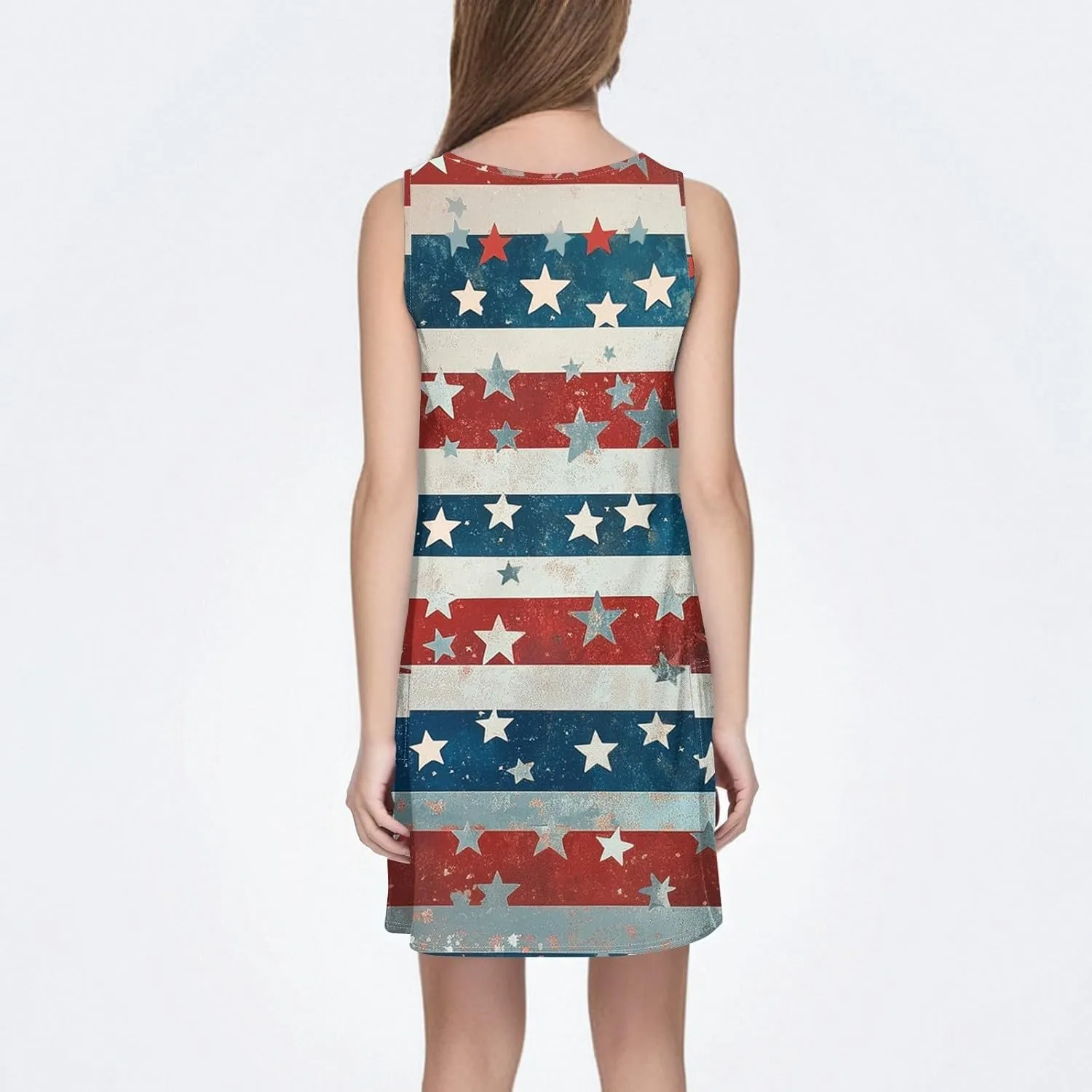 Women's Summer Dresses 4Th July Dresses V Neck Sleeveless Tank Sundresses with Pockets Floral Mini Dress, S-2XL