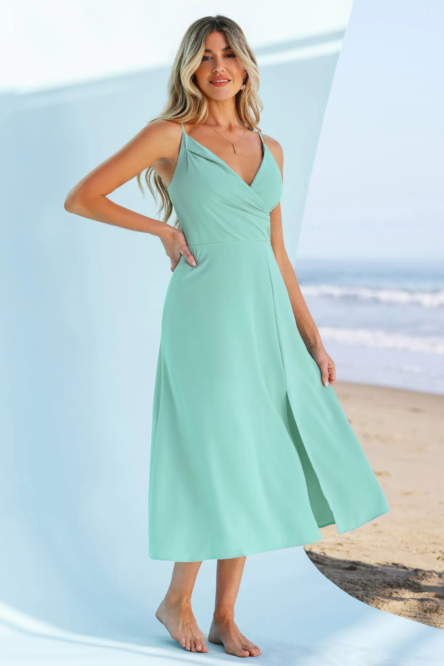 X Madison Beach Wedding Romance Leg-Slit Midi Dress