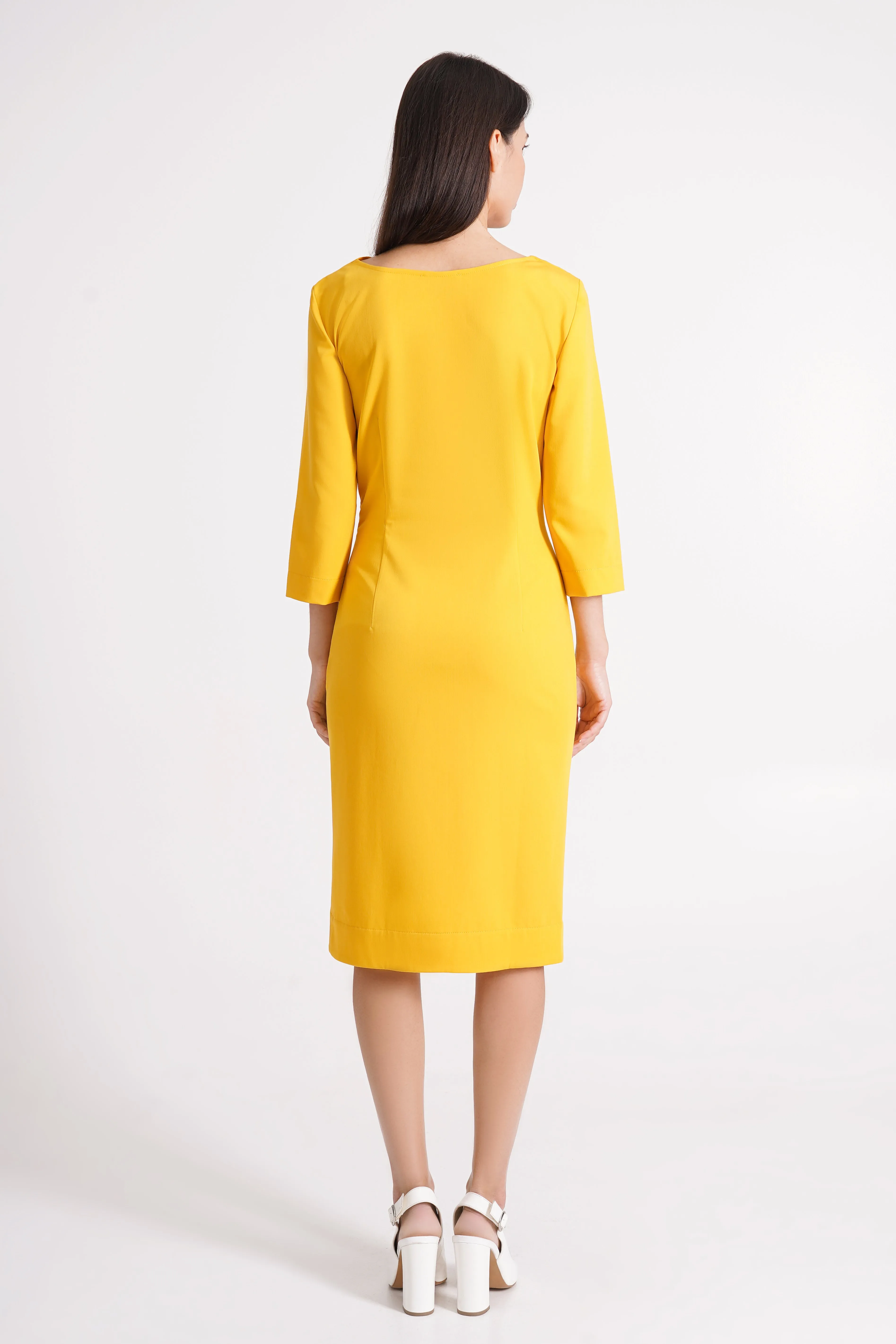Yellow cowl neck dress with sleeves